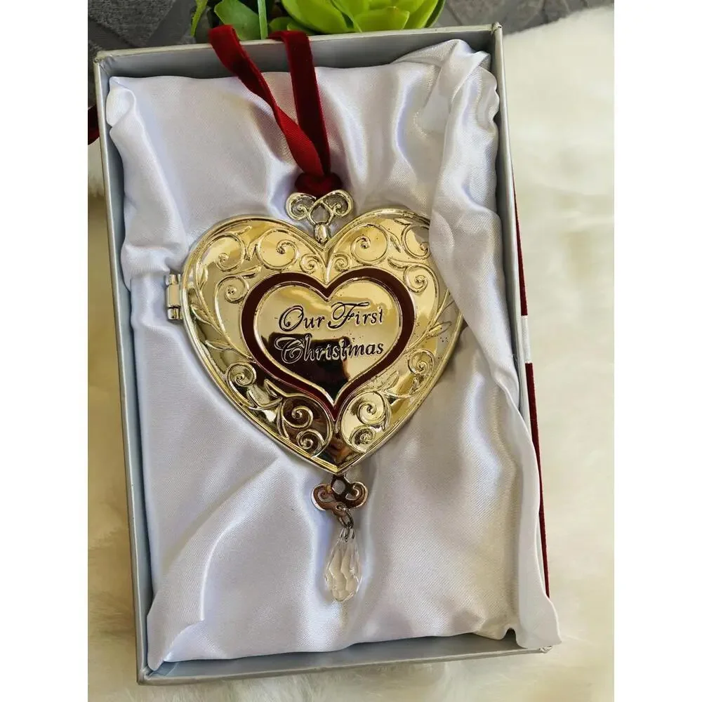 Heart-Shaped 'Our First Christmas' Photo Frame Ornament